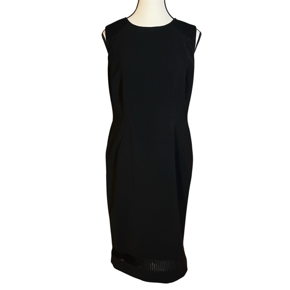 Lafayette 148 Black Sheath Pencil Dress Lace Insert Womens Size 6 Sleeveless LBD
